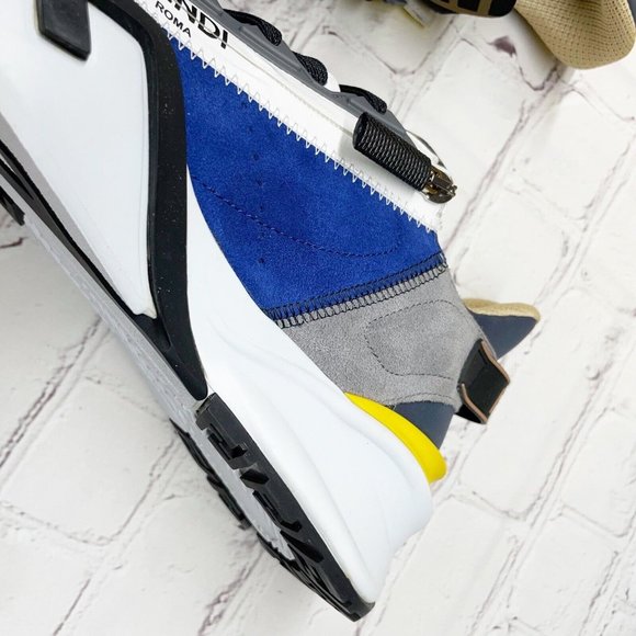 NEW Fendi Flow Multi Color Nylon Low Top Sneakers Men’s 7 Women’s 10 Blue Yellow - Picture 5 of 12